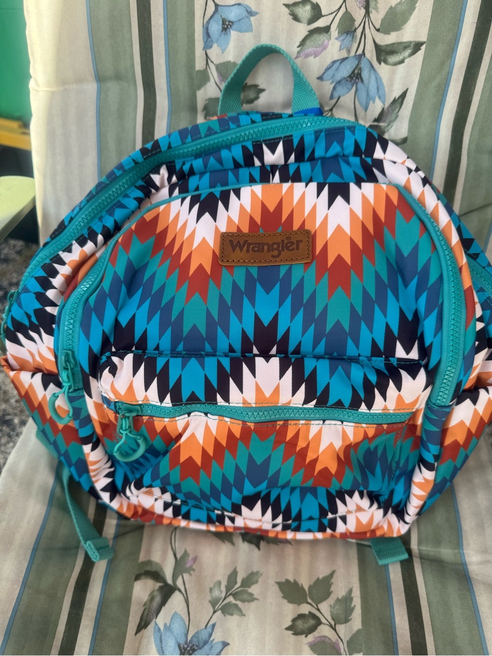 Wrangler Teal, Orange & Navy Geometric Mini Backpack